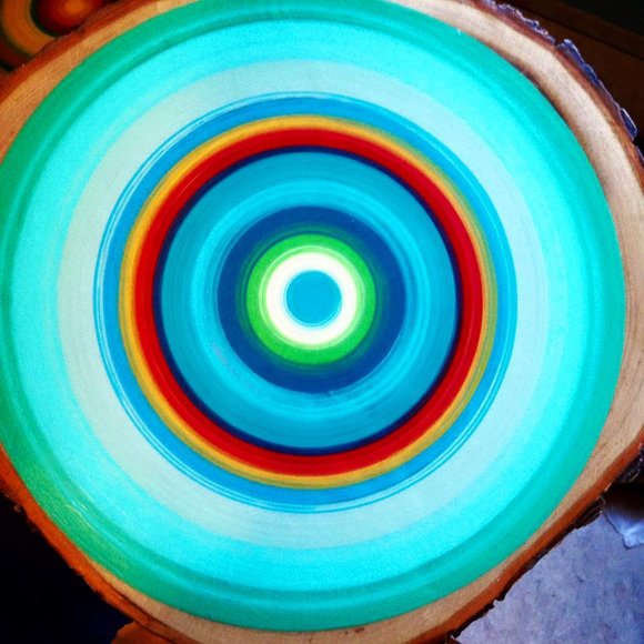 Painted Tree Ring Wood Slice Abstract Wall Art W/ Bling Gift, Minimalist, Fine - Picture 15 of 15